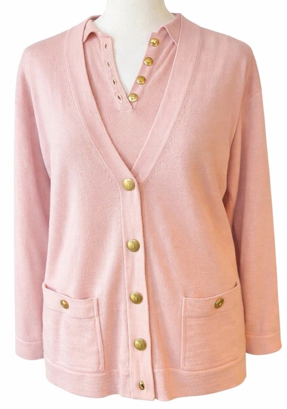 Evan Picone Cardigan Twin Set Womens Petite P Light Pink Sweater VtG
